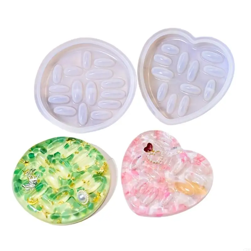 

C71F 1 Set Silicone Mold for Jewelry Tray Making 2 Size Round/Heart Ring Holder Resin Mold Easy Demolding
