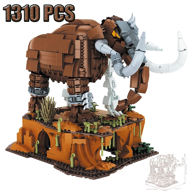 

Retro Skeleton Mammoth Building Blocks Set 1310PCS Jurassic Animal Model Creative Desktop Decoration Gift for Boys Kids