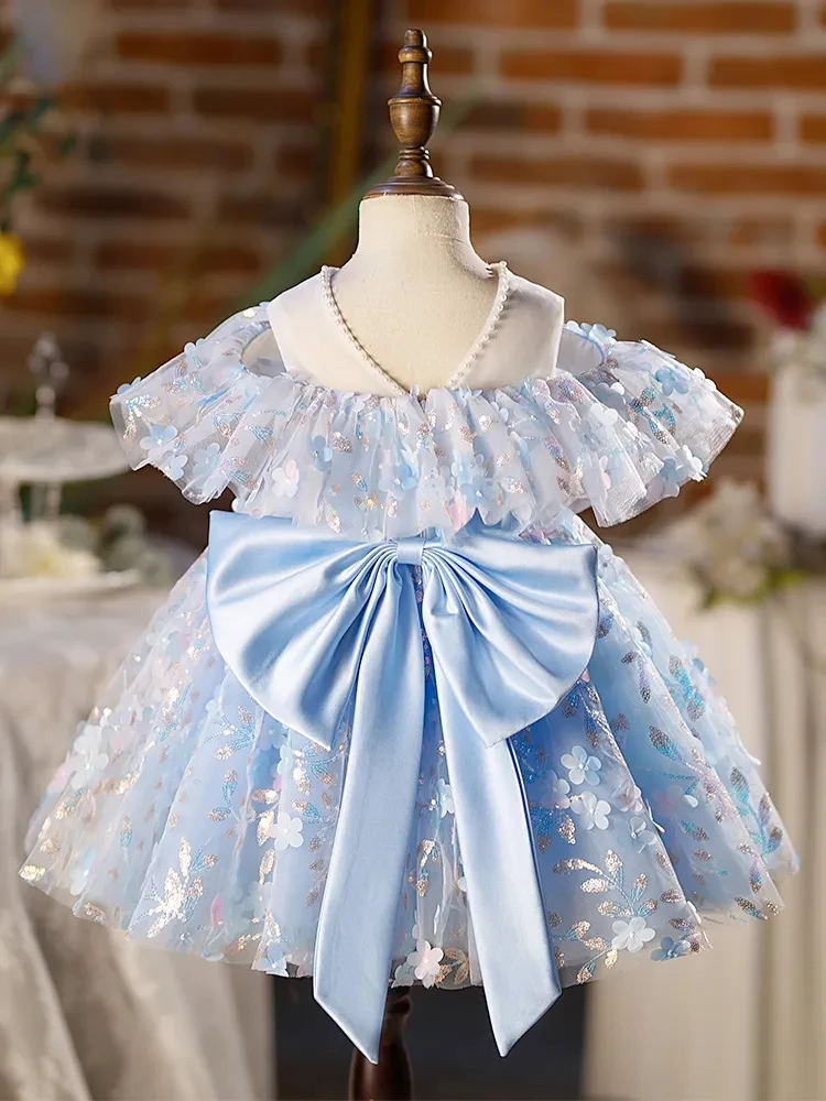 Floral dressBaby Girls Birthday Party Evening Dresses Summer Big bow Sequin Children Clothes Sweet Colorful Toddler Kids Costume