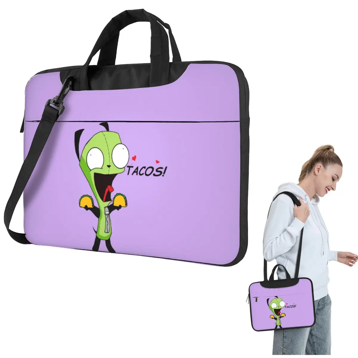 

Gir Loves Tacos (Invader Zim) Crossbody Laptop Bag Case Computer Bag 13 14 15.6 Inch Notebook Pouch for Lenovo