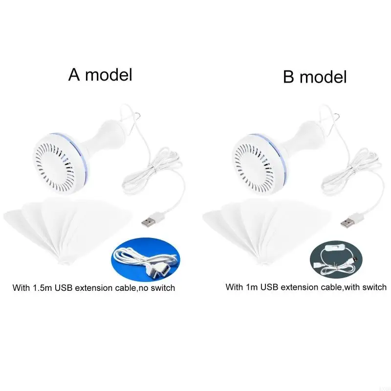 LX0B 16.5inch Camping Fan 5W USB Tent Fan Gazebo Ceiling Fan with 6 Canopy Fan Hanging Fan for Outdoor Activities