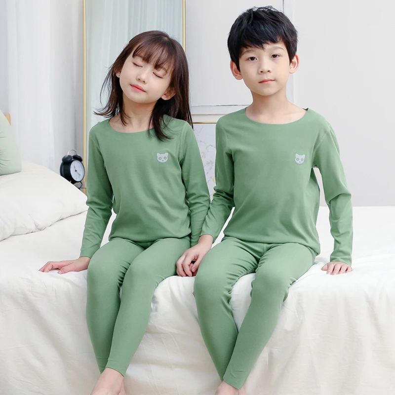 Children's Thermal Underwear For Both Boys And Girls Autumn Cat Head Print Fashion Long Sleeved Casual Pants For Home Use view 4