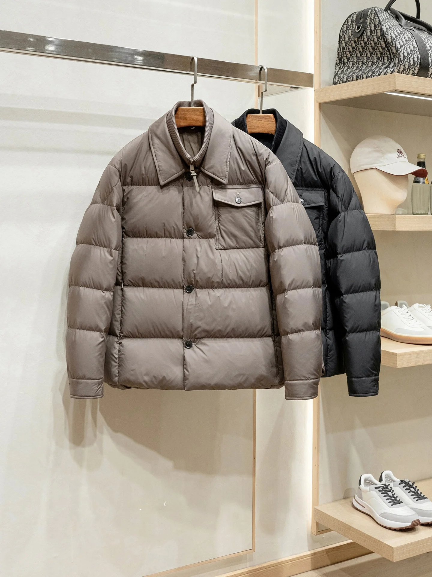 

Men's Thickened Lightweight Warm down Jacket Shirt Collar Fake Two-Piece Outerwear Casual Style City Leisure White Duck down