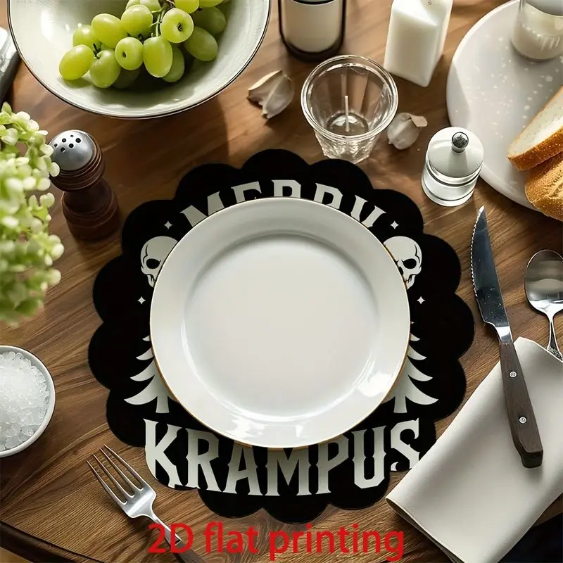 VIKAMA Devil Skull Christmas Round Table Mat Insulation Fabric Table Mat Dark and Strange Festival Table Decoration