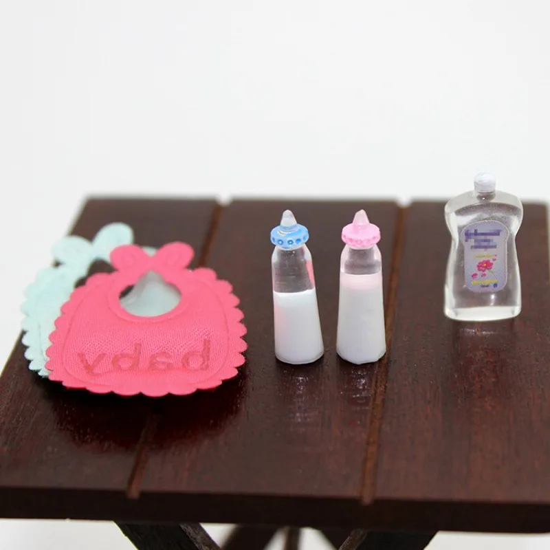 DOLLHOUSE Miniature Food Toy Scene Model Dollhouse with Mini Baby Bottle Napkin Set