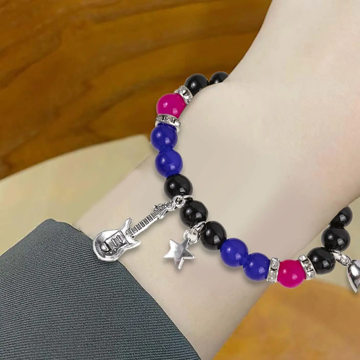 2 قطعة من الخرز الأزرق والأحمر قلادة الغيتار على شكل قلب أساور زوجين المغناطيس ، هدايا مجوهرات عصرية Bff #4