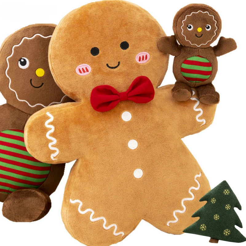 Juguete de peluche de pan de jengibre Adorable, cojín de hombre de caramelo, Chocolate, pan de jengibre, casa de árbol de Navidad, decoración de anillo de lazo, ciervo de Navidad