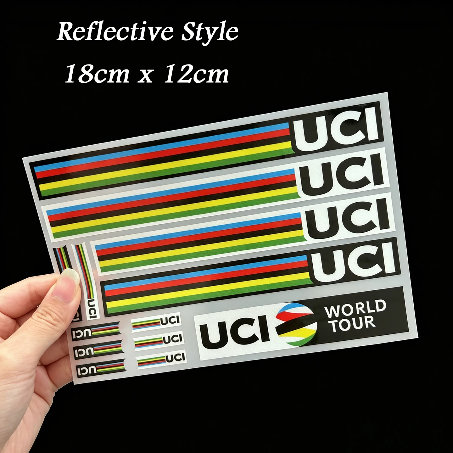 UCI Regenbogen-Streifen Fahrrad-Aufkleber für Rennräder MTB Fahrradrahmen Rahmenrohr Gabel Vinyl-Aufkleber Zubehör Wasserdichtes Set