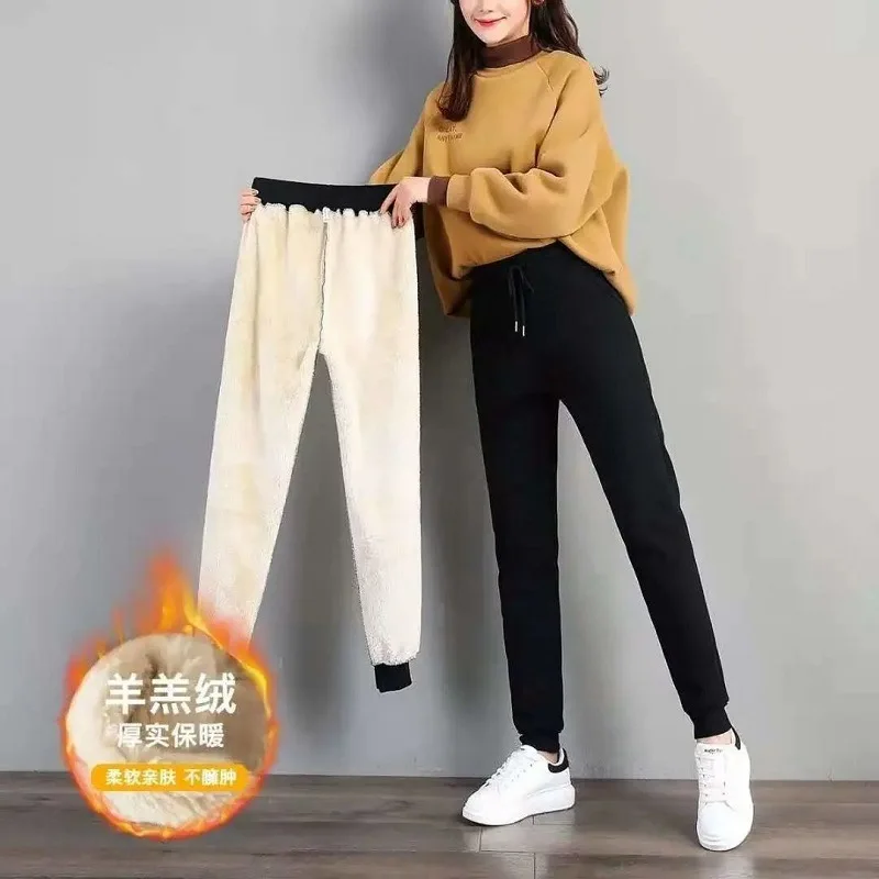 

2024 Winter thick flush Pants for Women Casual Solid Color Warm Sweatpants Women Elastic Sports Fleece troubles Female