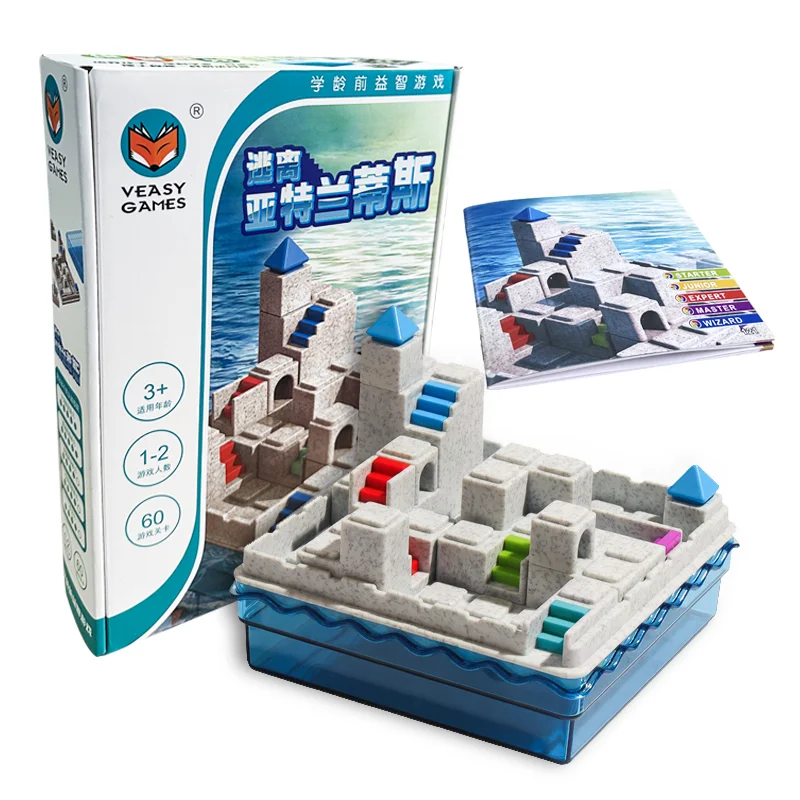 Juego de mesa de escape Atlantis para niños, juguete educativo, 60 desafíos, juego de pensamiento lógico, IQ, rompecabezas de imaginación espacial,