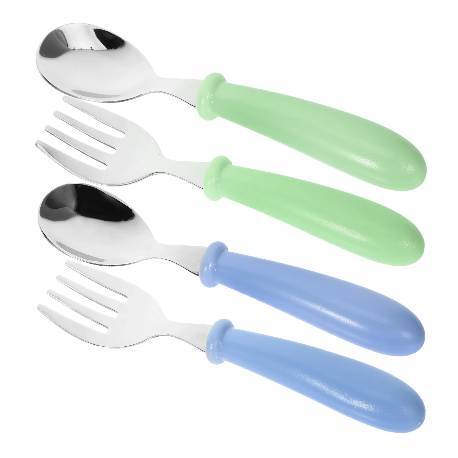 

4 Pcs Steel Children Fork Toddler Fork Spoon Set Baby Feeder Spoon Toddler Cutlery Set Baby Feeding Training Tableware