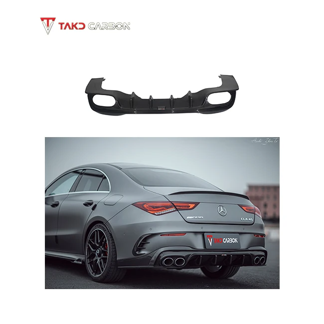 TAKD Real Car Data Development universal rear spoilers Dry Carbon Fiber Rear Bumper Lip Diffuser For BENZ AMG CLA45 W118