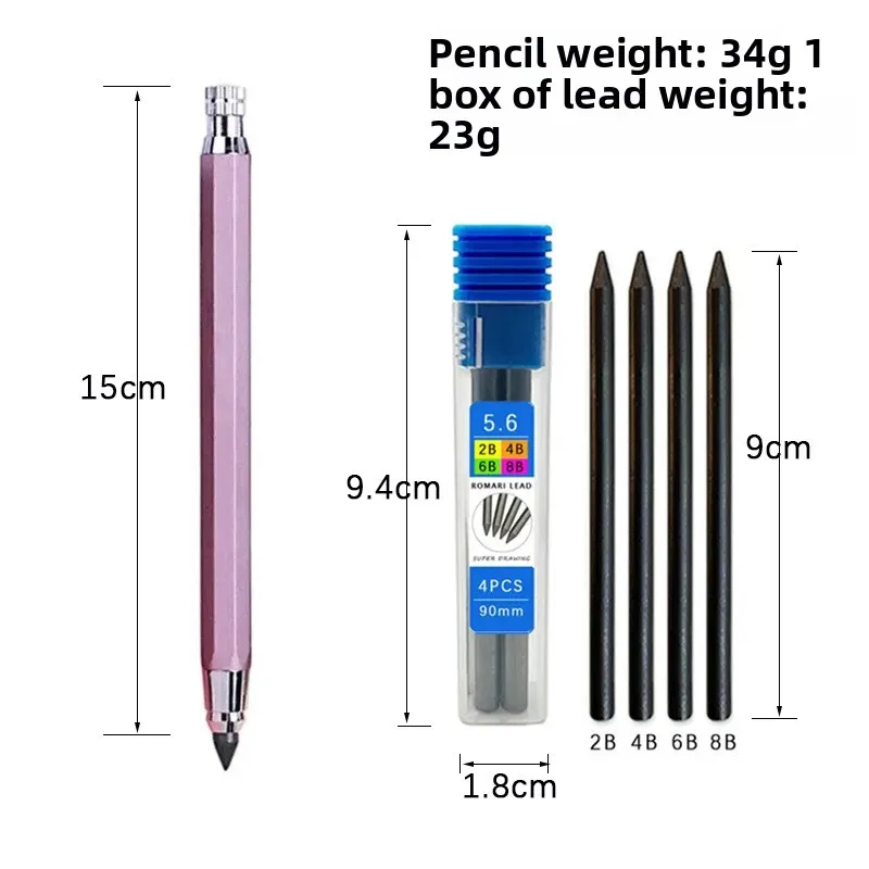Металлическая механическая ручка 5,6 мм 2B/4B/6B/8B, стержень для карандашей, художественная живопись, инструмент для рисования, письма, школьные канцелярские принадлежности, автоматический карандаш для эскизов