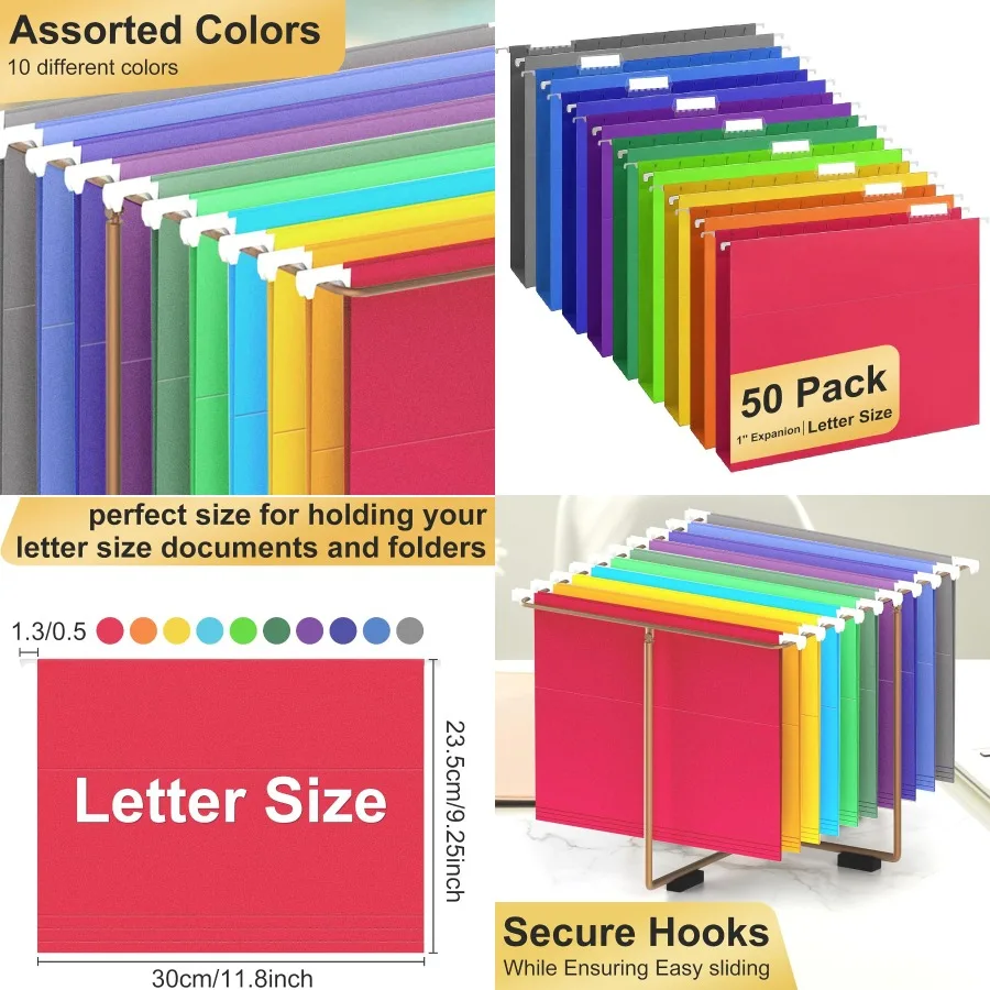 

Подвесные папки для файлов, 50 упаковок формата Letter с вкладками на 1/5 вырез для эффективной организации документов в использовании дома и офиса.