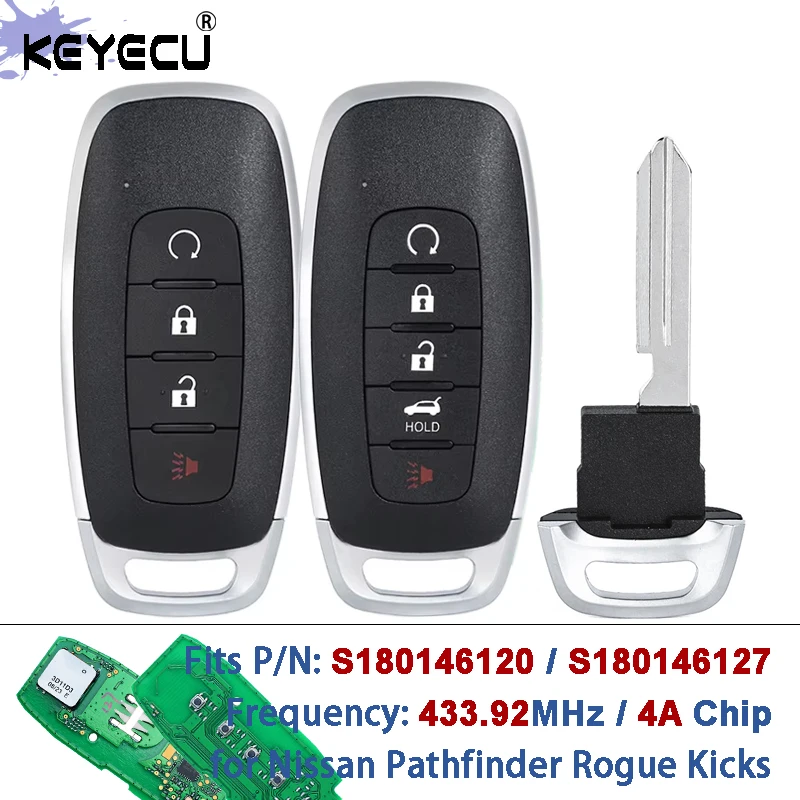 KEYECU 433MHz 4A Chip S180146120 S180146127 KR5TXPZ3 Keyless-Go Smart Remote Key Fob for Nissan Pathfinder Rogue Kicks 2022-2024