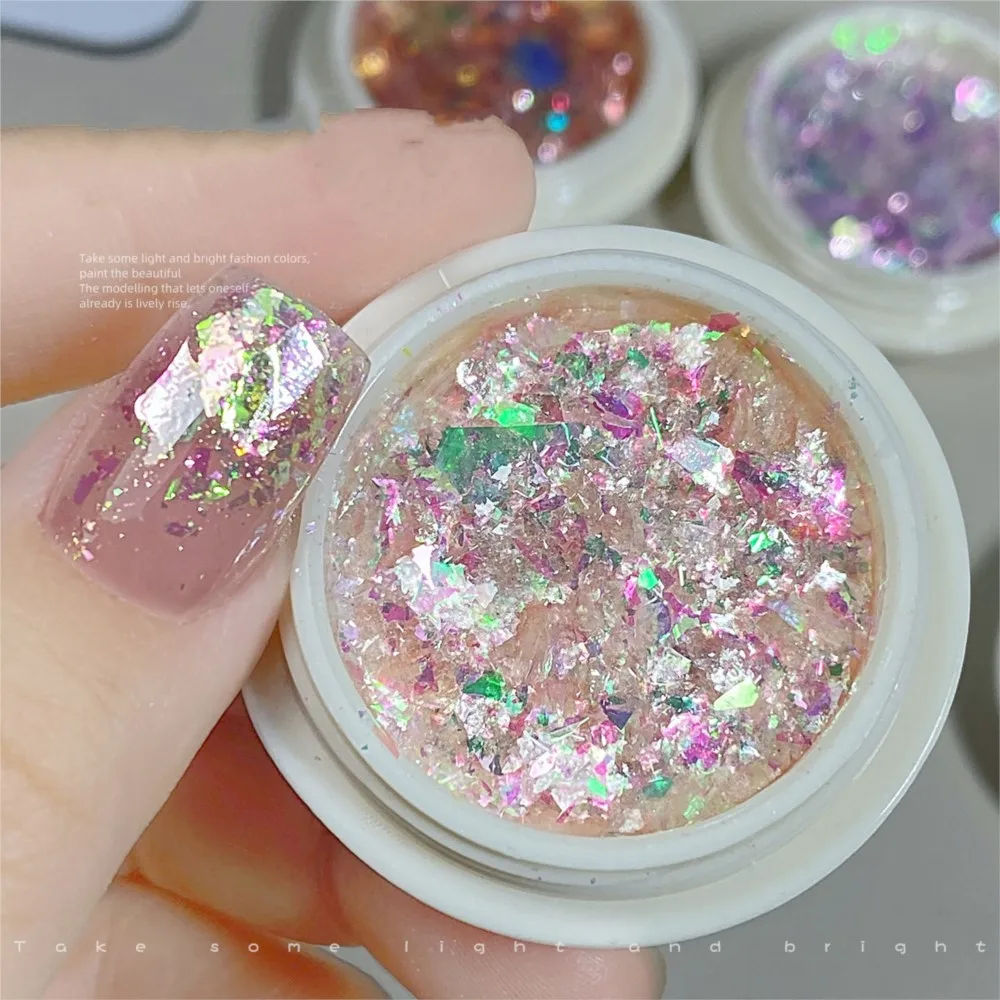 

1 Jar Aurora Opal Nail Flakes Pink Purple Holographic Brocade Glitter Nail Sequins Slice Flakes DIY Manicure Nail Art Decoration
