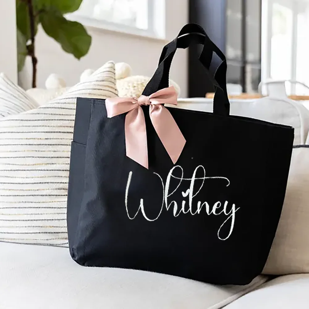 

Custom Bridesmaid Tote Bags Maid of Honor Tote Wedding Bridal Shower Bachelorette Party Birthday Back To School Gift for Girl
