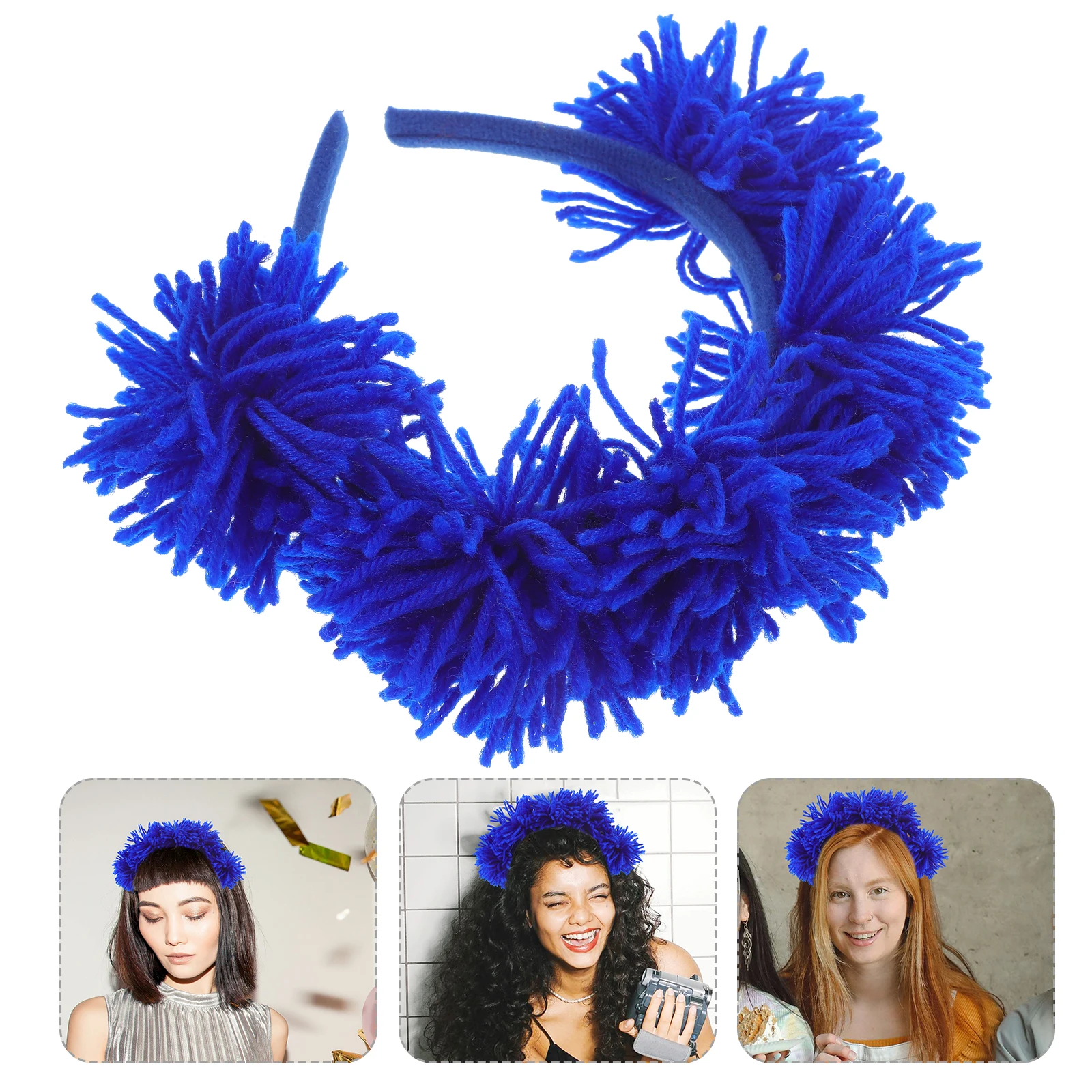 

2pcs Pompom Headband Holiday Birthday Hairband Party Photo Prop Soft Lightweight Tinsel Cosplay Decorative Hair Accessories For