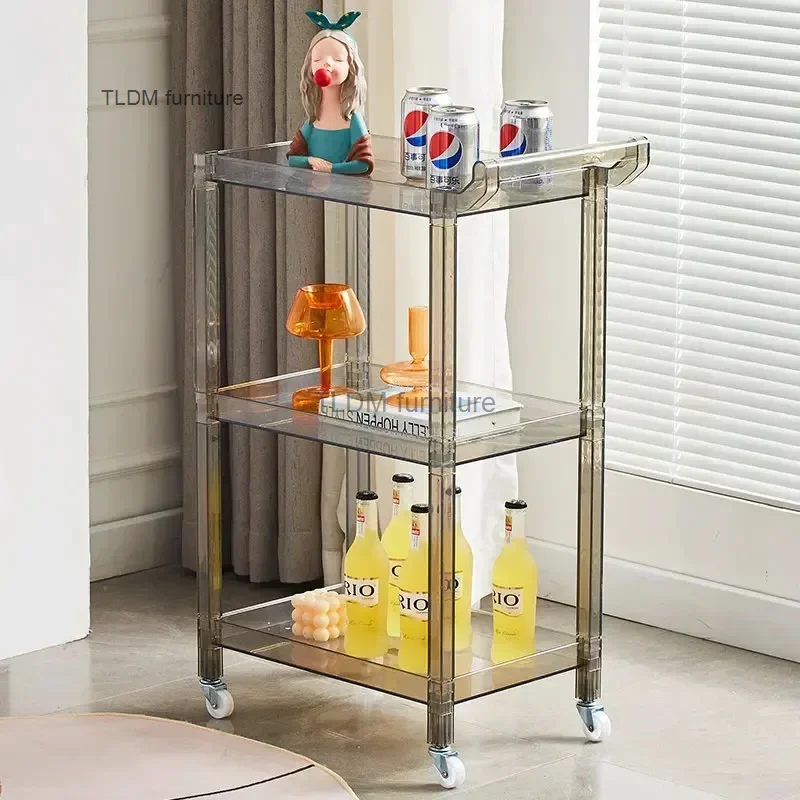 Acrylic Salon Trolleys with Wheels Light Luxury Salon Furniture Beauty Salon Barber Shop Transparent Nail Tool Trolley cart Z