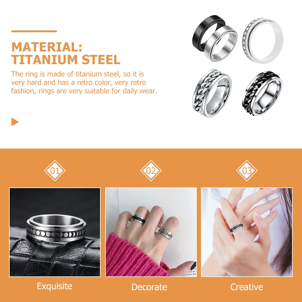 

5 Pcs Ring for Women Titanium Steel Rotating Rotate Fidget Finger Rings Gift The