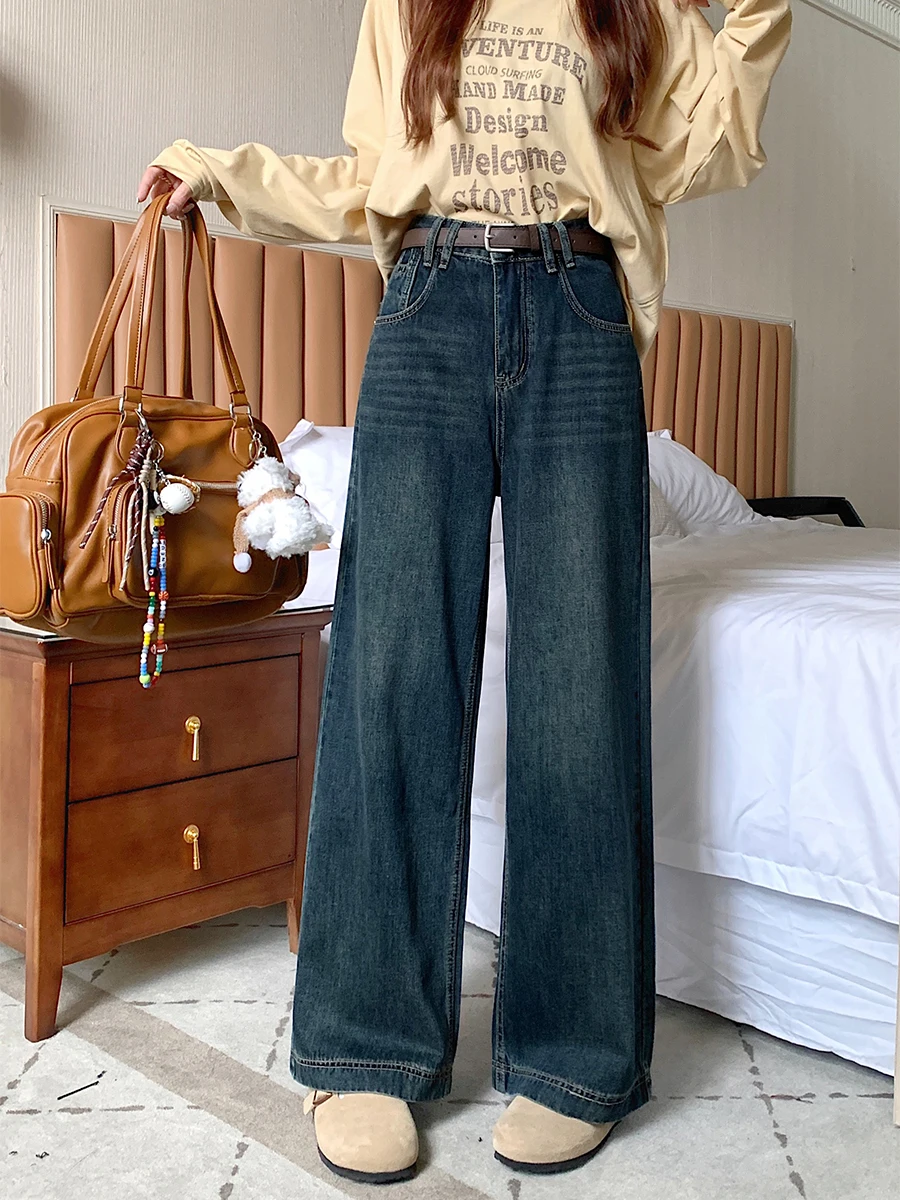 

plus Size Straight Leg Jeans Women's Spring Autumn Loose High Waist Slimming Wide Leg Pants Casual Style High Waist Jeans