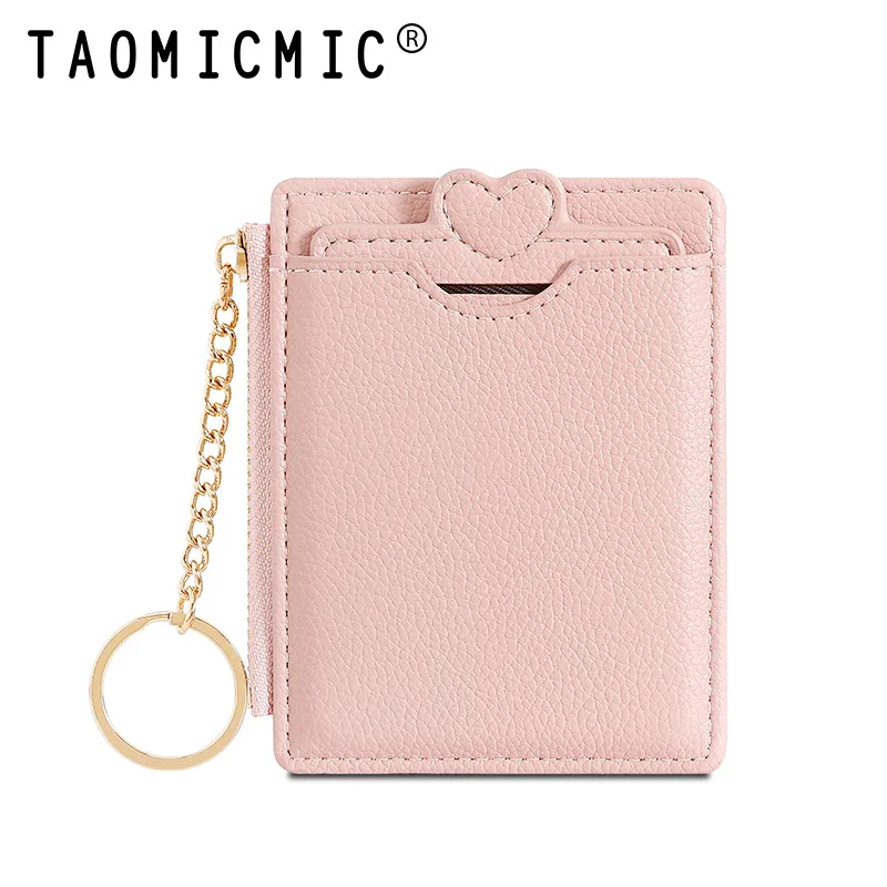 Cute Ins Leather Wallet for Women Card Holder Access Control Credit Card Cover Student Key Ring Coin Pocket Card Case