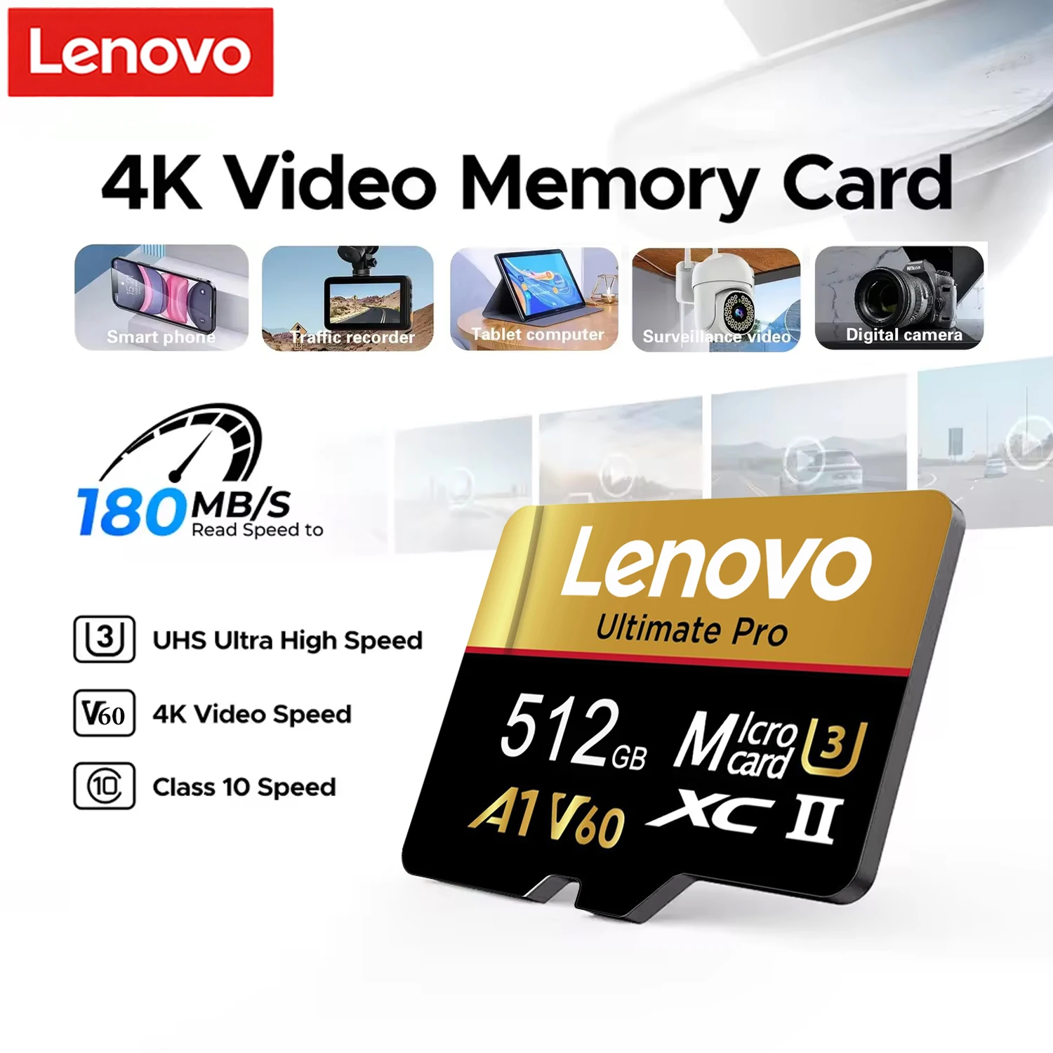 

Lenovo Micro SD Memory Card 128GB High-Speed SD Card 64GB 256GB 512GB MicroSD C10 V60 TF Flash Card For Xiaomi Phone Camera
