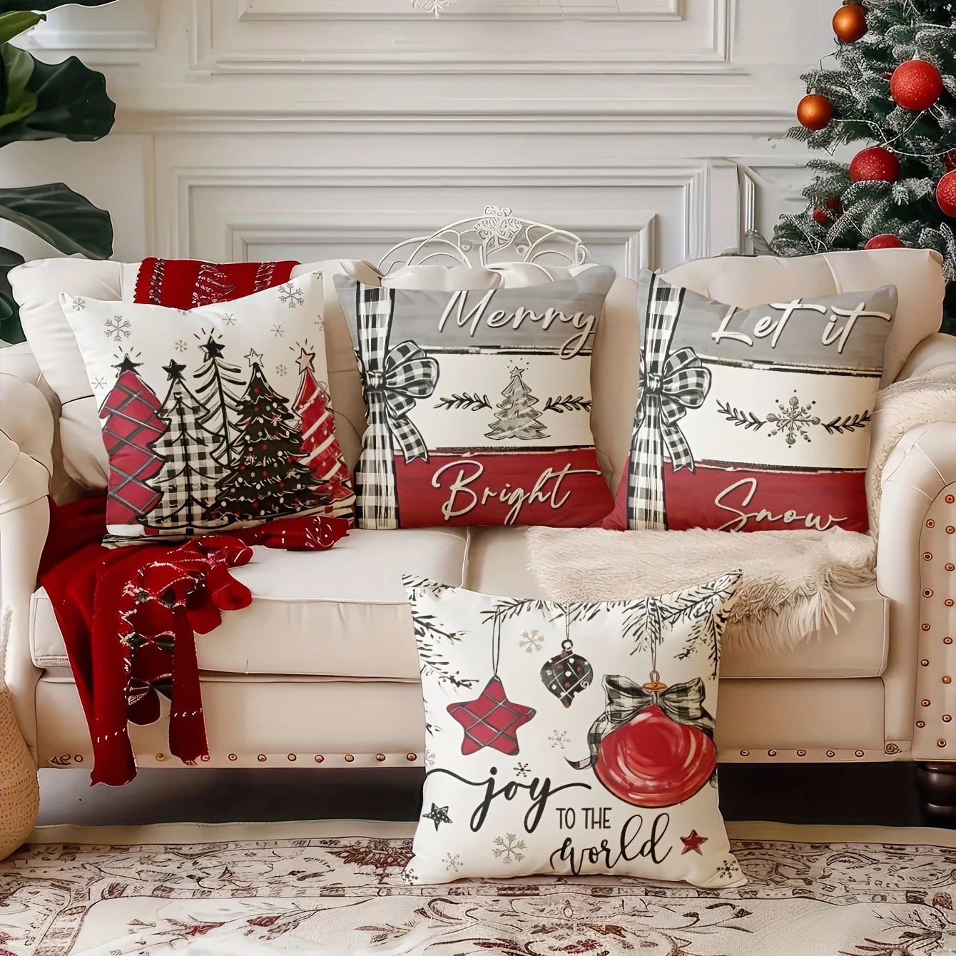 Festliche Weihnachts-Kissenbezüge, wendbare Weihnachtsmann-Rentier-Designs mit Reißverschluss – für Sofa, Wohnzimmer, Schlafzimmer-Dekoration