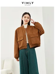 Vimly Coffee Stand Collar Cropped Baseball Jacket 2023 Winter Straight Thick Long Sleeve Quilted Coat New in Outerwears 16525