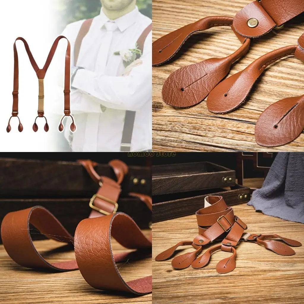 

31BF Adjustable Suspenders Classical PU Suspenders Perfect for Casual Occasion Upgraded Outfit for Carnivals Party