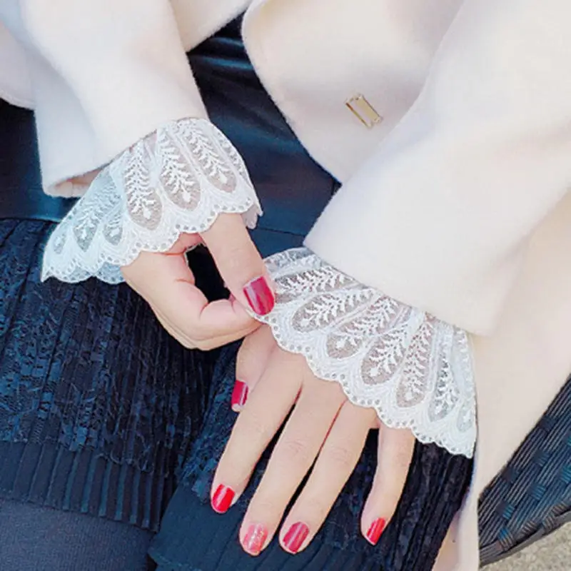 

1Pair Detachable Fake Sleeves Spring Autumn Wild Sweater Decorative Sleeves Lace Ruffles Elbow Sleeve Cuff universal Fake Cuff
