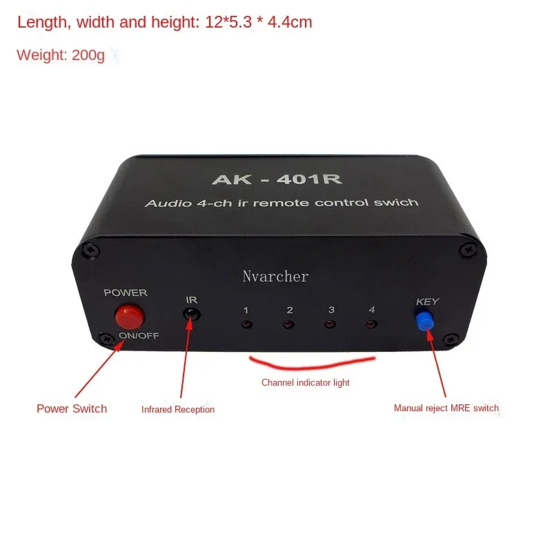 Nvarcher Infrared remote control stereo four-way audio source switcher  signal Stereo Channel 4 in 1 0ut