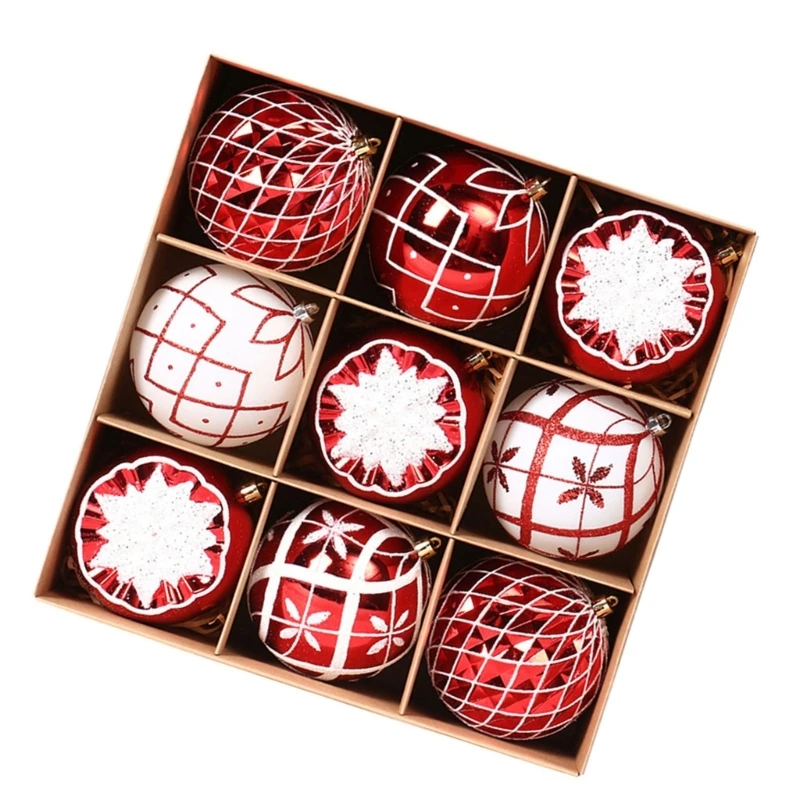 Pack of 9 Colorful Christmas Baubles Christmas Cheer Tree Balls Ornament with Fine Detailing Festival Hanging Baubles