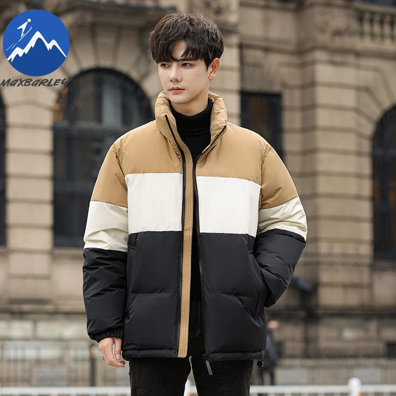 Maxbarley Luxury Men Down Jacket Stand Collar Splicing Urban Adventure Windproof Coat Fashion Street Thicken Warm Winter  Coat