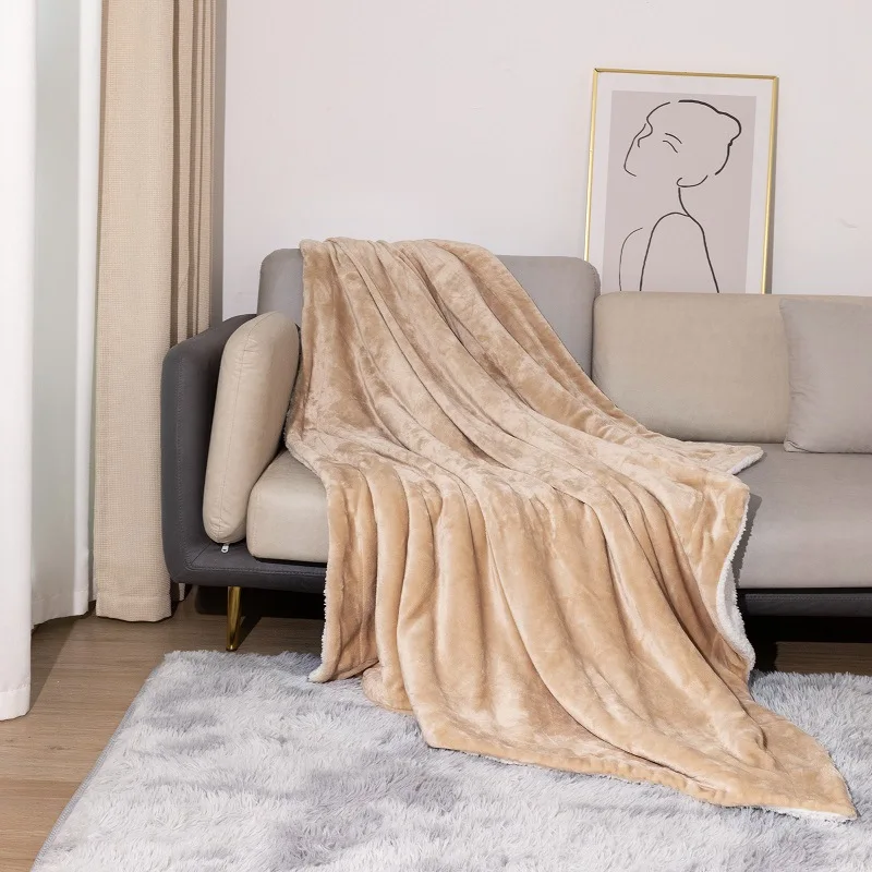 Warm Winter Bed Throw Blanket Thick Flannel Fleece For Soft Bedroom Adult Bed Bedspread Sofa Cover Solid Stitch Fluffy Bed Linen