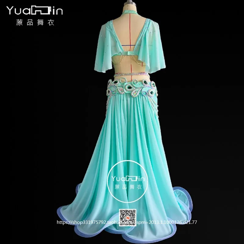 Customized Belly Dancewear Rhinestone Accessories Group Stage Suit Performance Costume Belly Dancing Bra Tassel Split Skirt Set