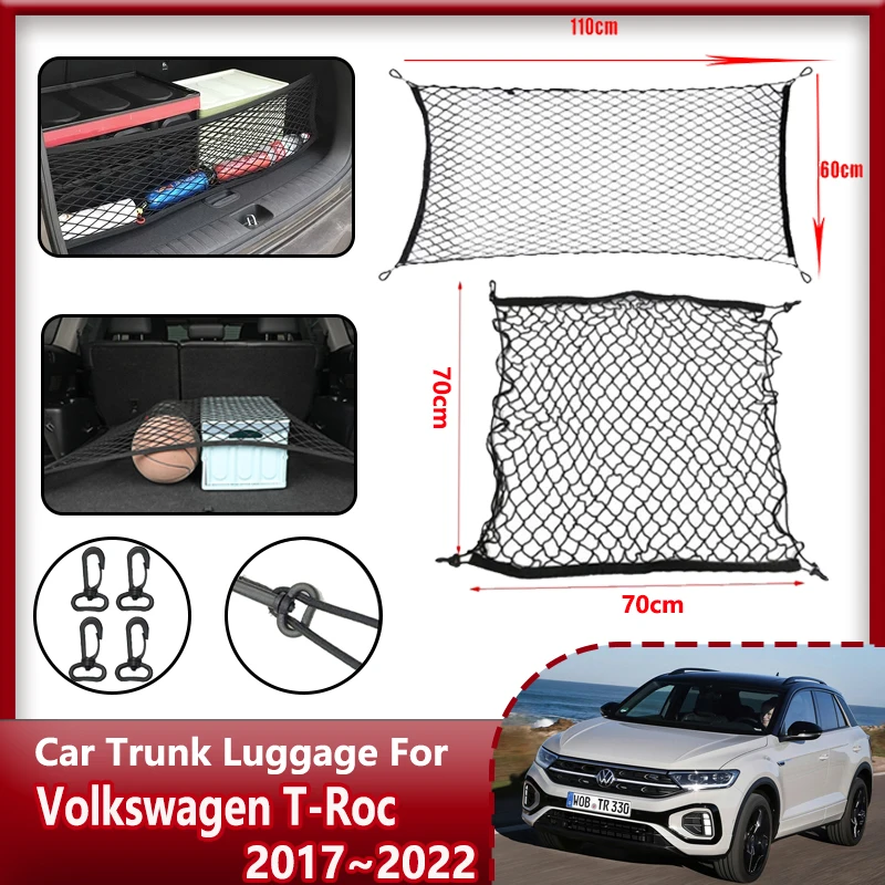 Car Trunk Nets For Volkswagen T-Roc VW TRoc T Roc A11 AC7 2017~2022 Boot Trunk Network Hooks Mesh Net Cargo Storage Accessories