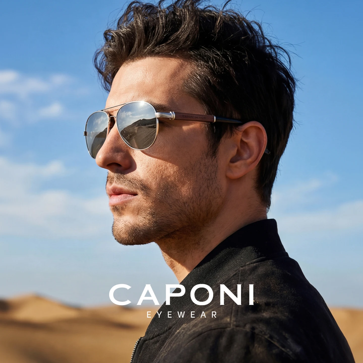CAPONI Pilot Sunglasses Polarized UV400 High Quality Wooden Frame Sun Glasses For Men Luxury Brand Driving Eyewear Shades BS409