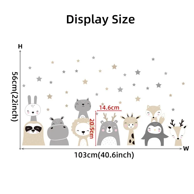 1Pc Cartoon Cute Lion Bunny Forest Animals Stars Wall Stickers for Waterproof PVC Kids Room Kindergarten Home Decoration