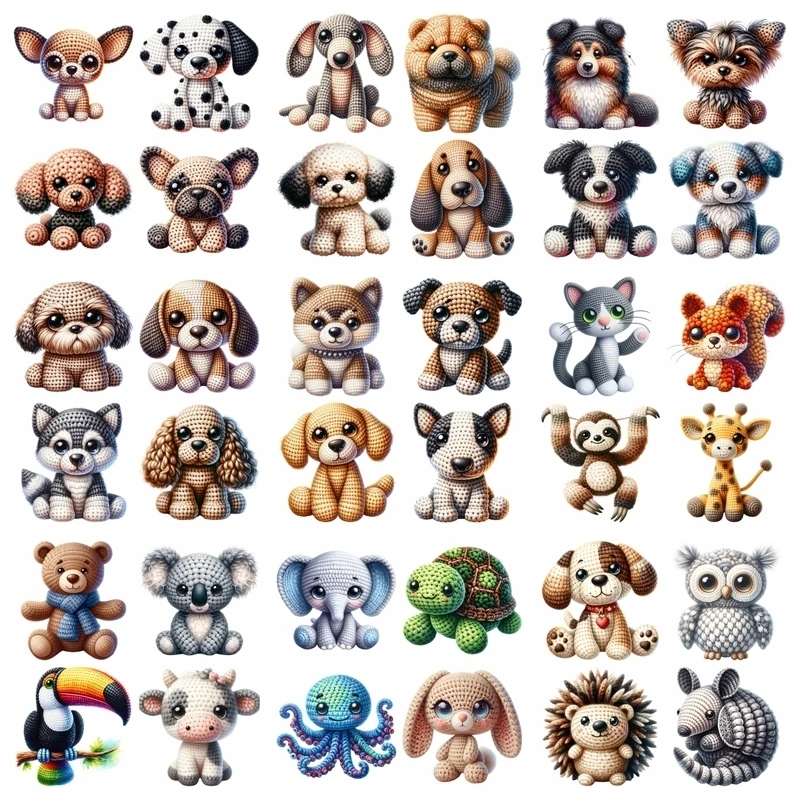 Cartoon Knitted Animal Parrot Iron On Heat Transfer Stickers For Clothes DTF Vinyl Thermal Appliques Washable T-Shirt Deca