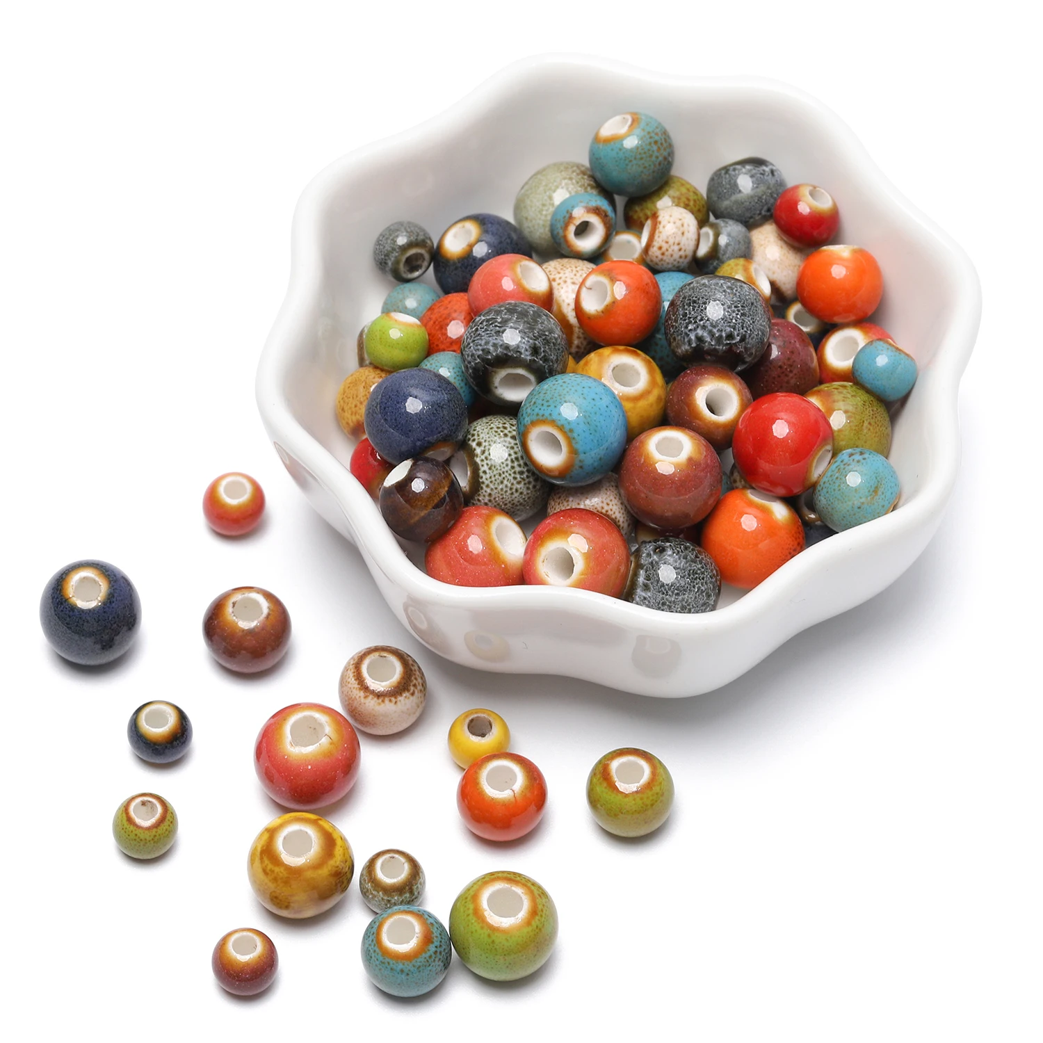 30pcs Glaze Ceramic Beads Round Large Hole Beads for Jewelry Making DIY Supplies Bracelet Necklace Earrings Accessories 6/8/10mm