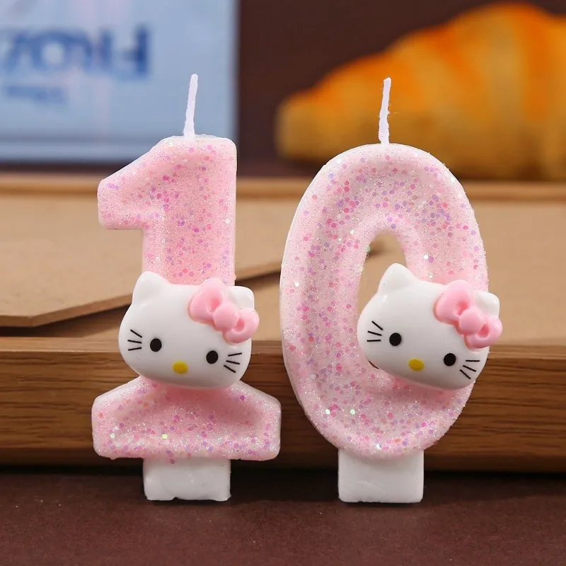 

Новый Kawaii Sanrios Hello Kitty ручной работы DIY 0-9 розовая цифровая свеча подходит для украшения торта на день рождения юбилейные вечеринки