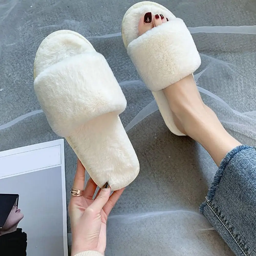 Footwear Anti Slip Winter Plush Slippers Furry Floor Shoes Warm Slippers Women Homewear Fashion Faux Fur Slippers Autumn Winter