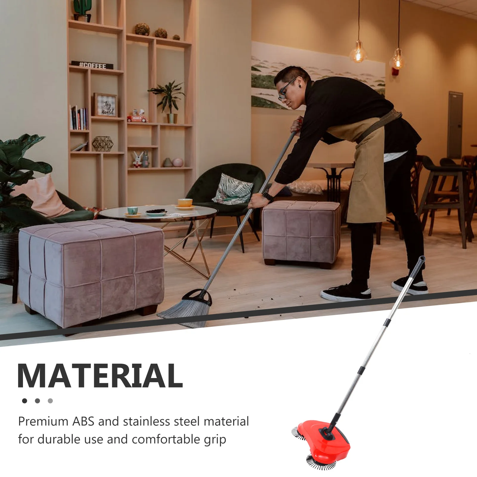 

Eco-Friendly Manual Hand Push Sweeper 3 in 1 Design with Retractable Handle and Sealed Trash Bin for All Flat Surfaces Red