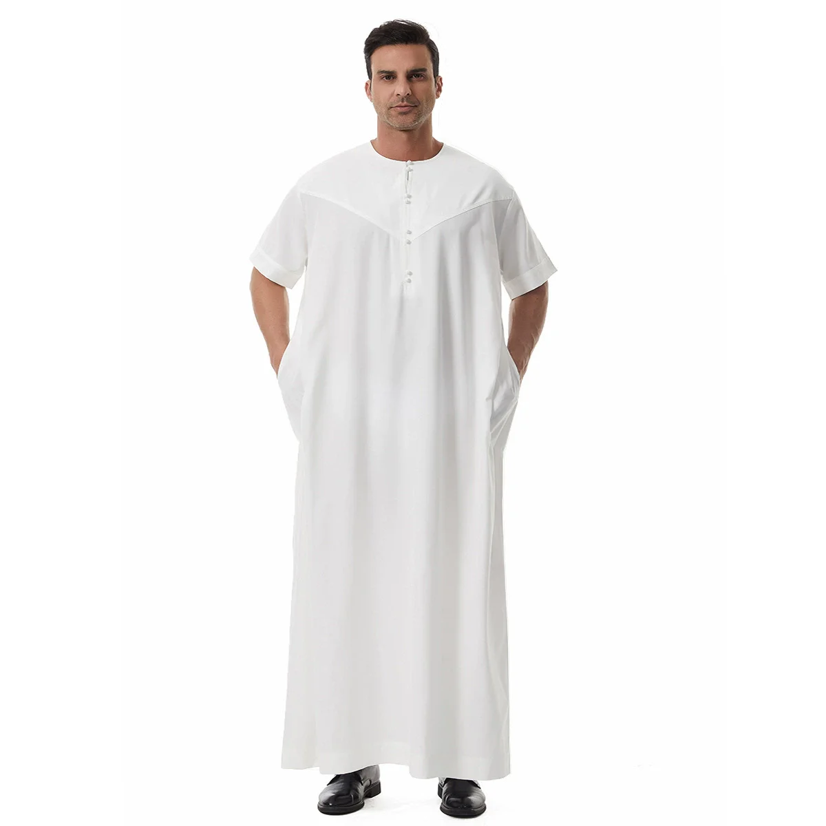 Abaya lungo con cappuccio marocchino con ricami di lusso e tasche laterali per uomini musulmani, abbigliamento in stile Medio Oriente