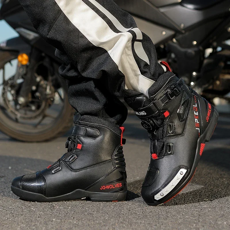 Men's Waterproof Motorcycle Boots Microfiber Breathable Motorcycle Protective Boots Rider Racing Casual Shoes Rubber Soles