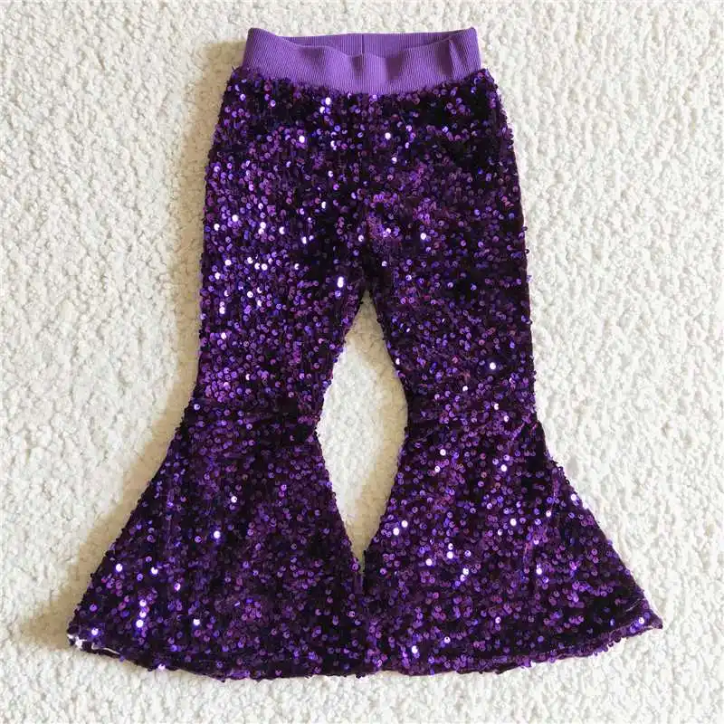 New Mardi Gras Fashion Baby Girls Purple Gold And White Striped Sequined Shorts Wholesale Boutique Children Long Pants