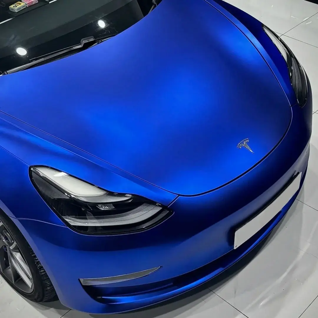 

Super Matt Chrome Blue Car Wrap PET Vinyl Film for Auto Exterior Wrapping Foil Air Bubble Free Super Dark Blue Ocean