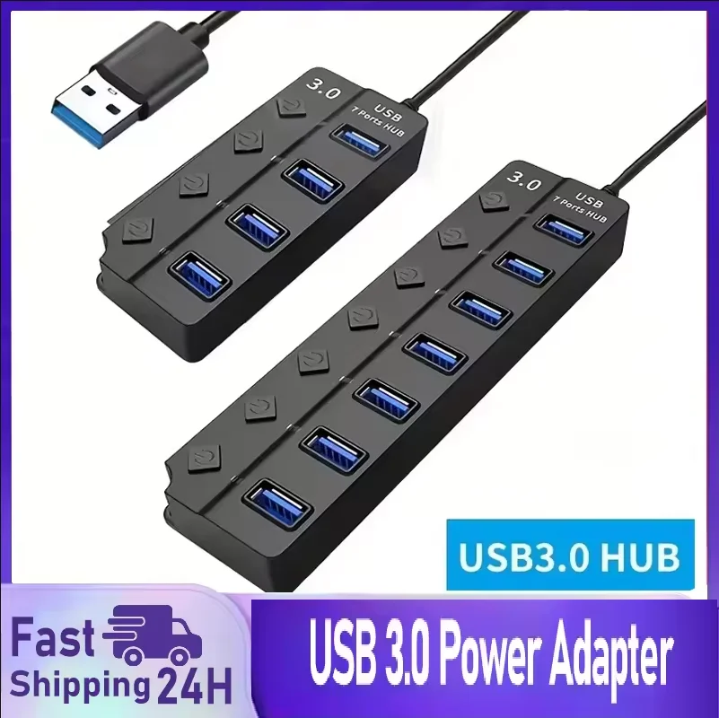 

Концентратор USB 3.0, 4/7 портов со светодиодным индикатором, независимый переключатель управления для ноутбука, флэш-накопителя, жесткого диска, принтера, камеры, клавиатуры