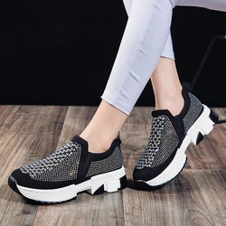 Rhinestone Women Sock Sneakers Thick Sole Comfortable Lady Tenis Soft Platform Light Lazy Loafer Crystal Summer Girl Flat Shoes